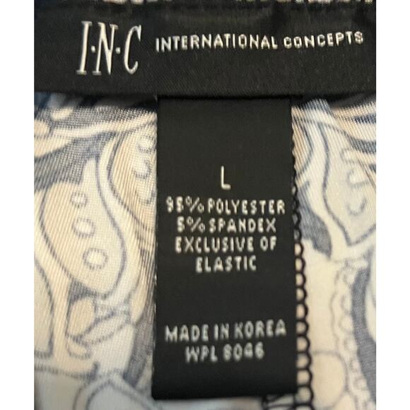 I.N.C. HIGH-RISE WIDE-LEG PULL-ON BOHO PANTS, WOMENS, L-NAVY BEIGE WHITE PAISLEY - Picture 8 of 9